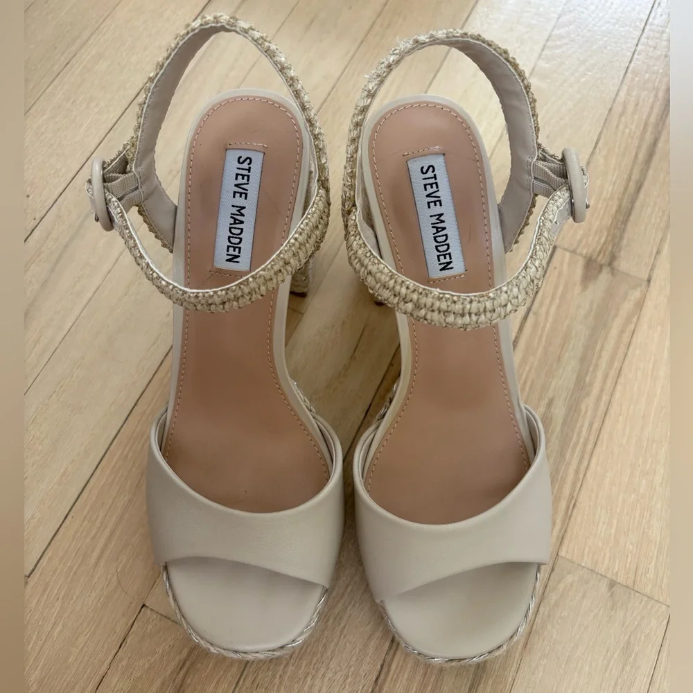 Steve Madden Cream Platform Heels with Ankle Strap - Picture 2 of 8